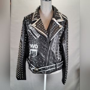 For Her NYC She's Bossy Faux Leather Designer Belted Moto Jacket Size 1X  Black